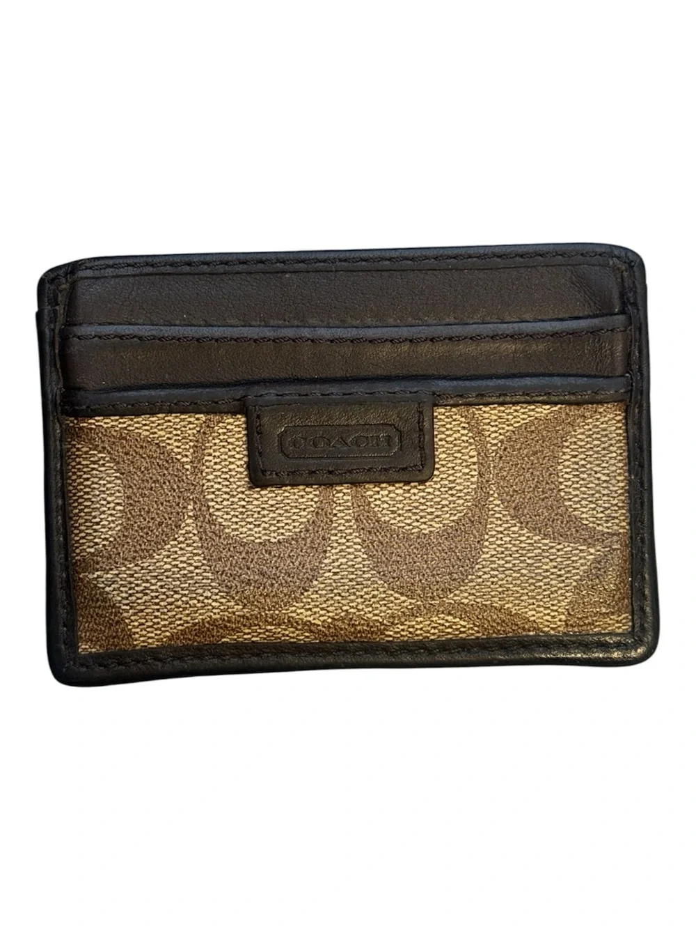 Coach Signature Canvas Leather Card Holder Wallet Brown Black Y2K